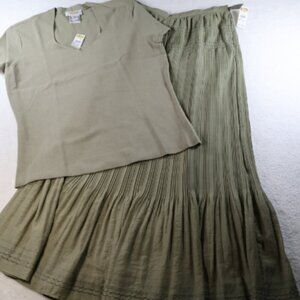 Talbots Maxi/Prairie Skirt (4) and Short Sleeve Shirt (M) Moss Green NWT